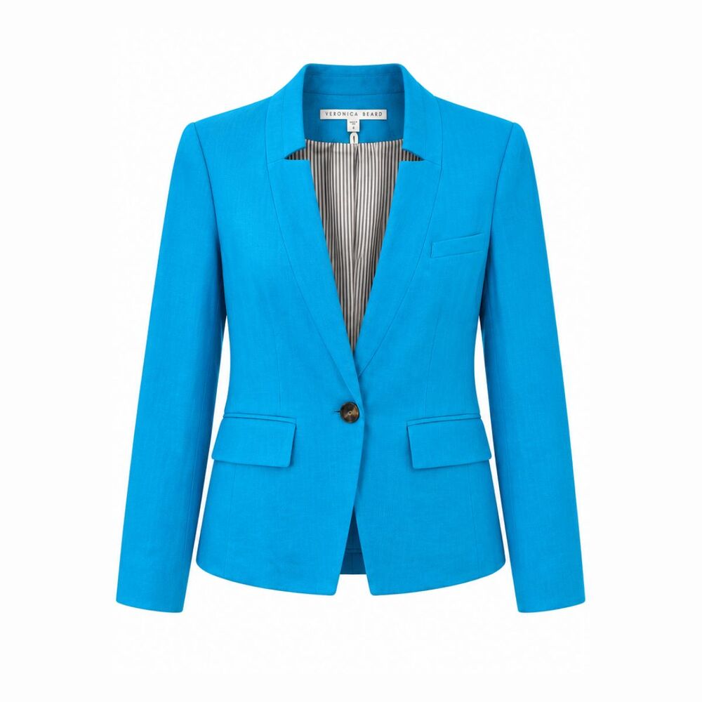VERONICA BEARD Womens Blazer Blue Miles Linen Blend Dickey Jacket Preppy Size 4